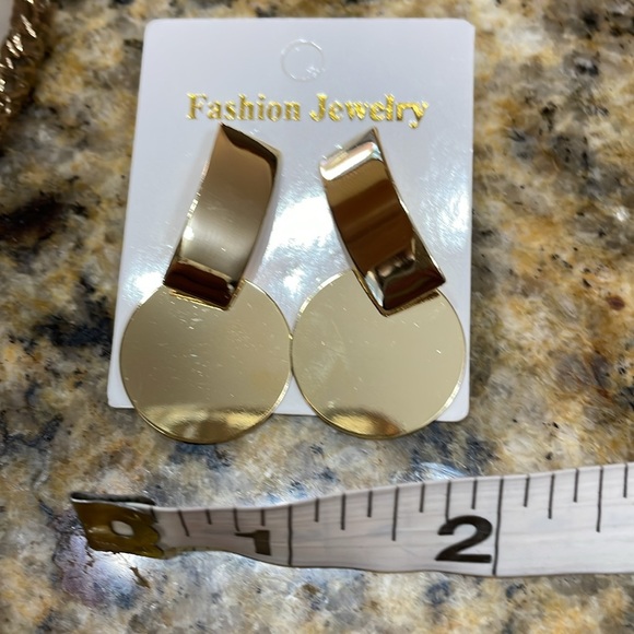 Gold Geo Rectangle Circle Earrings - Picture 12 of 13